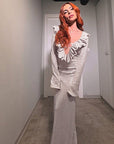 Shiny V-Neck Long Sleeve Bodycon Dress