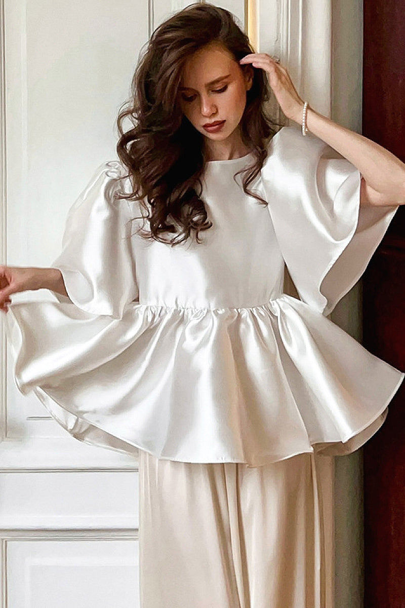 Elegant Ruffled Satin Blouse for Women