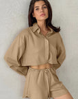 Casual Khaki Cotton Linen Shirt and Shorts Set