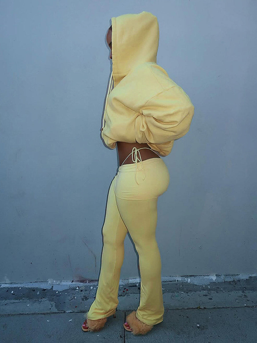 Stylish Solid Color Sweatshirt and Pants Set