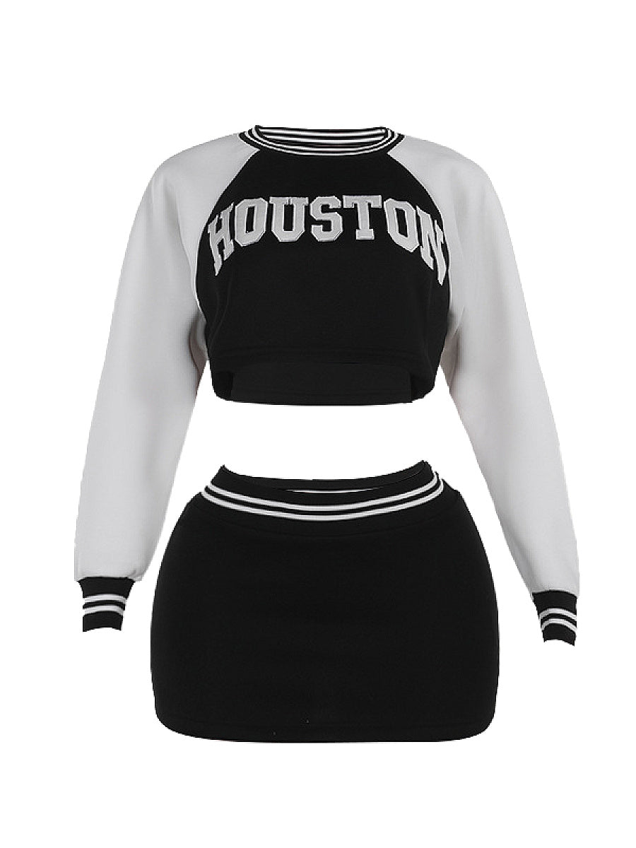 Trendy Casual Baseball Sweatshirt Skirt Set