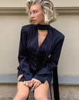 Striped Halter Neck Blazer Dress Set for Women