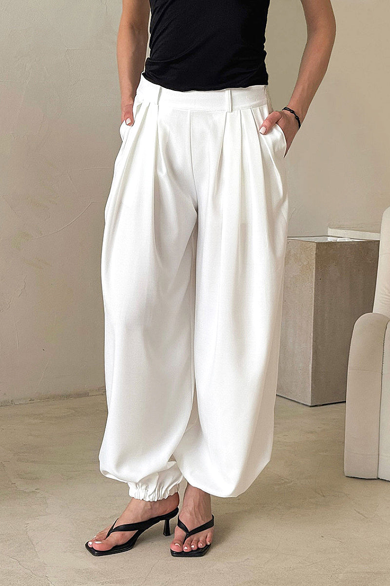 Casual Loose Fit Solid Color Tapered Pants