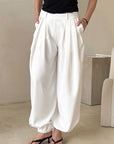 Casual Loose Fit Solid Color Tapered Pants