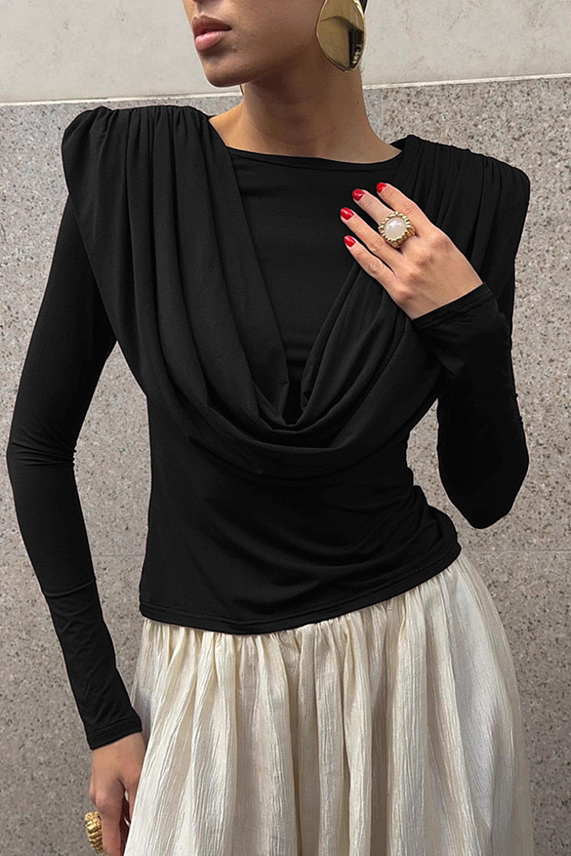 Elegant Pleated Long Sleeve Top for Women