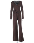 Casual V-Neck Long Sleeve Top and Pants Set