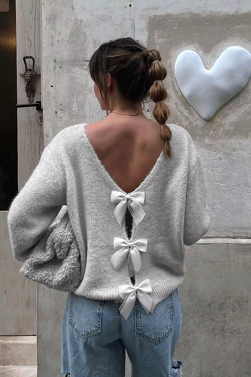 French Style Sweet Bowknot Loose Long Sleeve Sweater