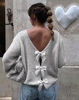 French Style Sweet Bowknot Loose Long Sleeve Sweater