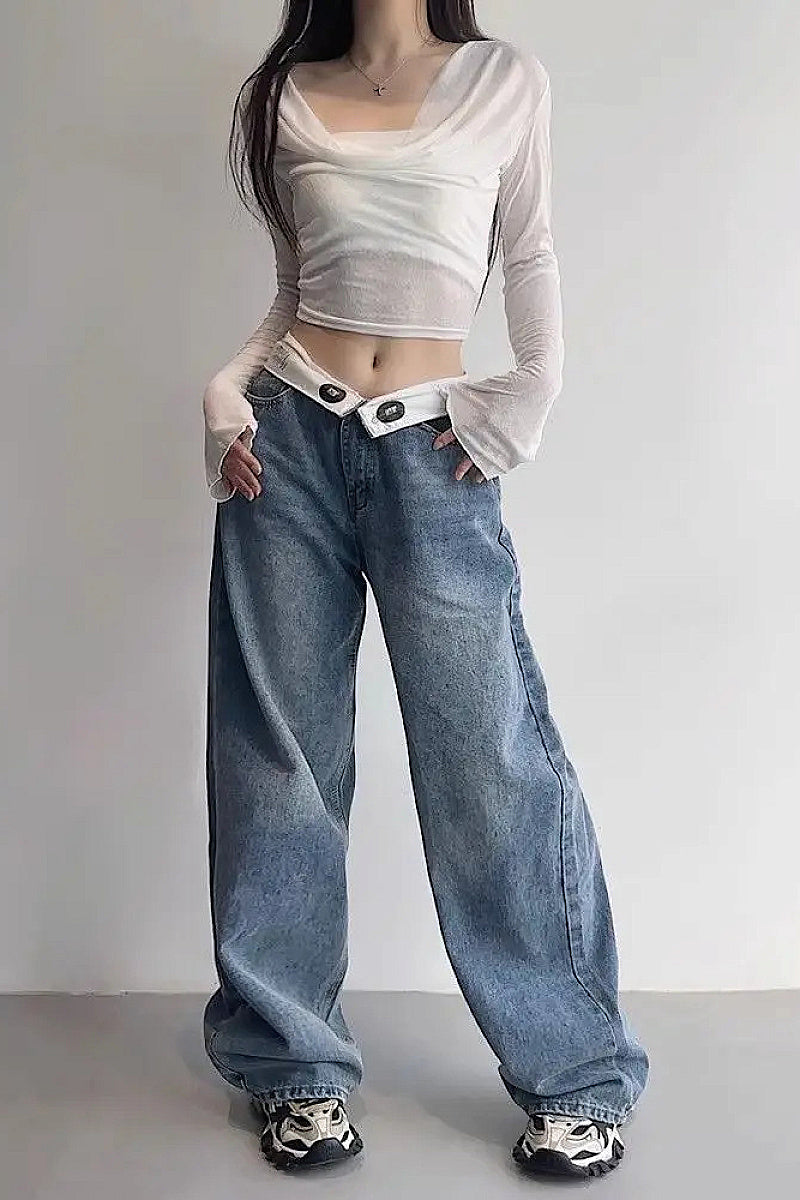 Retro Y2K Low Waist Distressed Denim Pants
