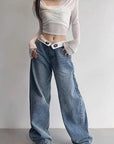 Retro Y2K Low Waist Distressed Denim Pants