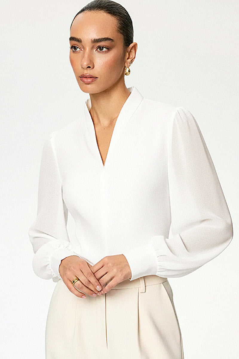 V-Neck Sheer Long Sleeve Blouse for Women