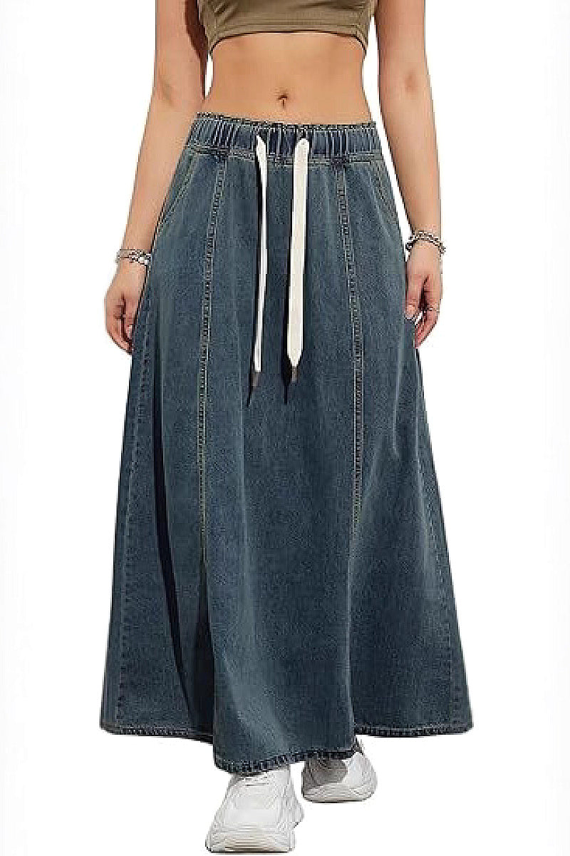 Casual Loose Fit Denim Maxi Skirt for Women