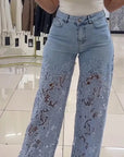 High Waist Lace Inset Straight Leg Jeans