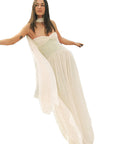 Chic Strapless Long Dress with Flowing Ribbons