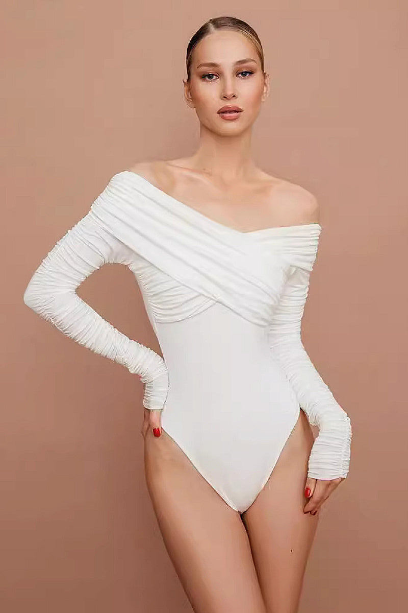 Spring Autumn Women's Off-Shoulder V-Neck Long Sleeve Dress
