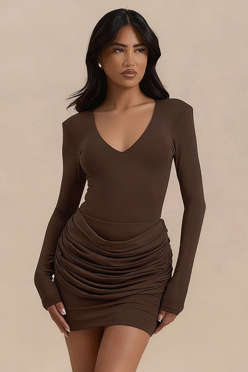 Elegant V-Neck Long Sleeve Bodycon Dress