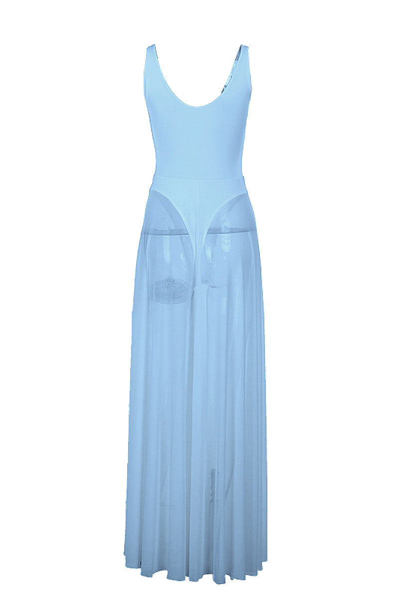 Elegant Long Dress with Sheer A-Line Design