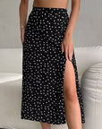 French Vintage Black Polka Dot Midi Skirt