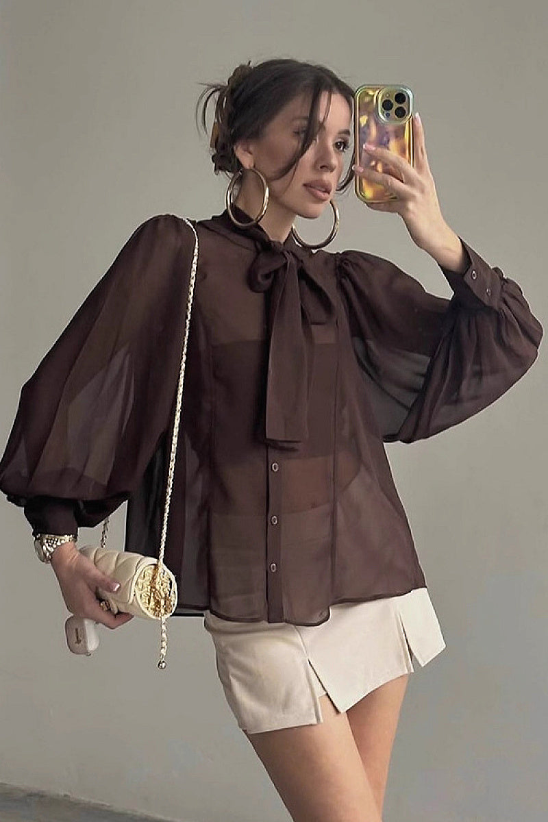 Elegant French Chiffon Tie Blouse for Women