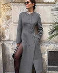 Elegant Gray Long Woolen Coat for Women