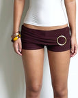 Summer Sexy Low Rise Metal Decor Hot Pants