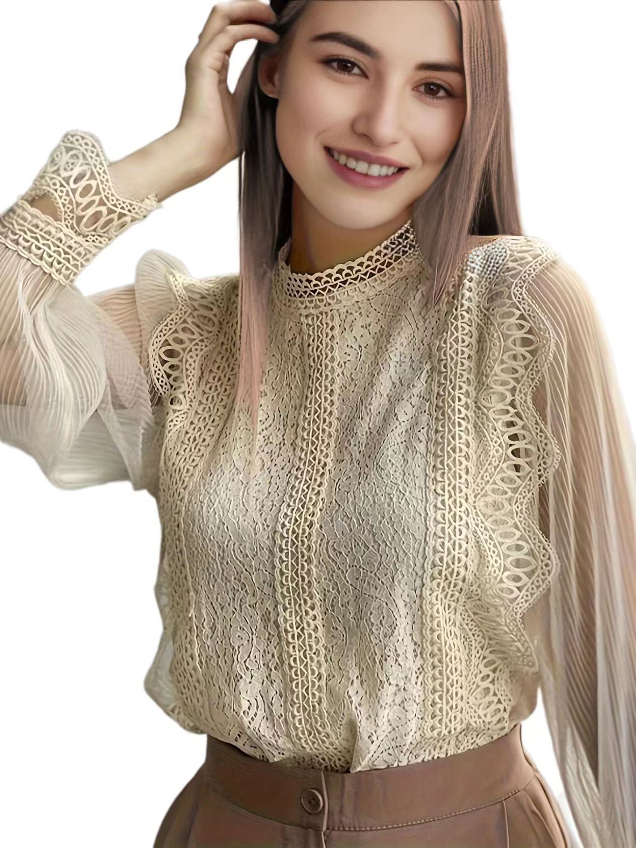 Elegant Solid Color Long Sleeve Puff Sleeve Top