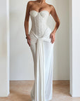 Elegant Strapless Long Dress with Waist Tie
