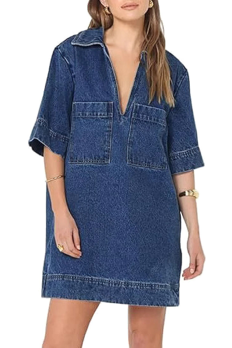 Trendy Solid Color Denim Dress for Women