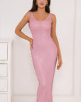 Sexy Pink U-Neck Long Dress for Women