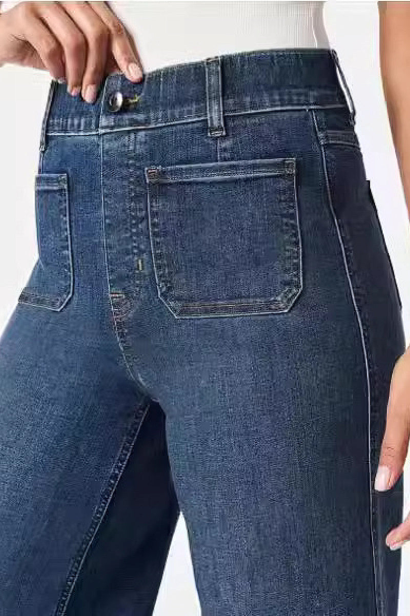 Elegant Wide Leg Women's Jeans with Pockets