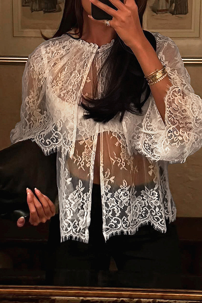 Lace Button-Up Shirt for Women