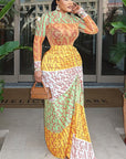 Elegant Printed Long Sleeve Bodycon Dress