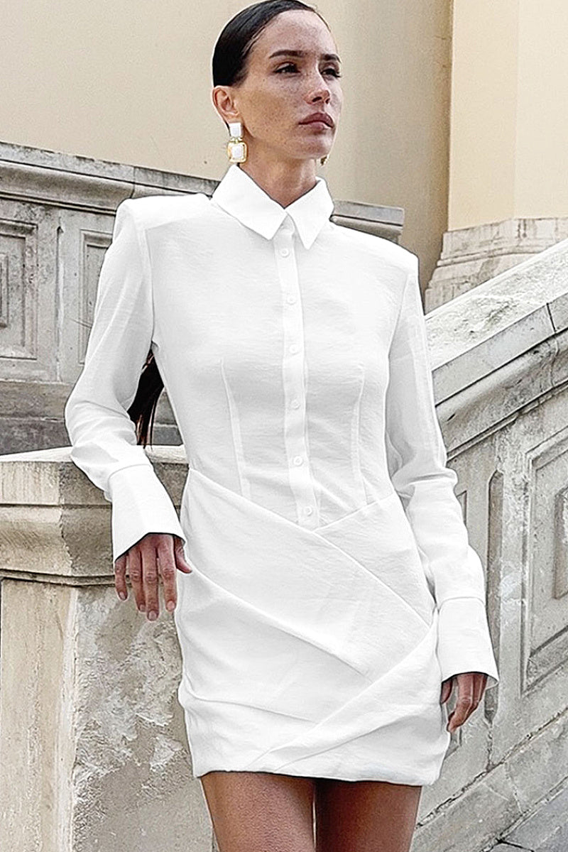 Vintage Shoulder Pad Mini Dress with Long Sleeves
