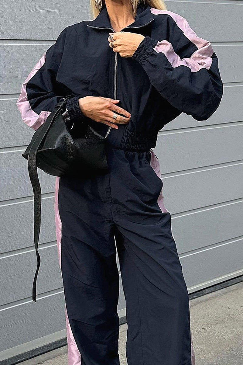 Trendy Color Block Casual Sports Suit