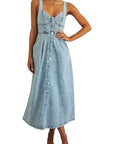 Summer Women's Blue Denim Button-Down Dress
