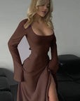 Elegant Long Sleeve Square Neck A-Line Dress