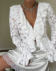 Stylish Lace V-Neck Long Sleeve Cardigan
