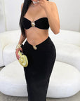 Sexy Hollow Out Metal Decor Cropped Dress Set