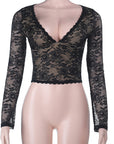 Chic Lace V-Neck Sheer Top for Fall