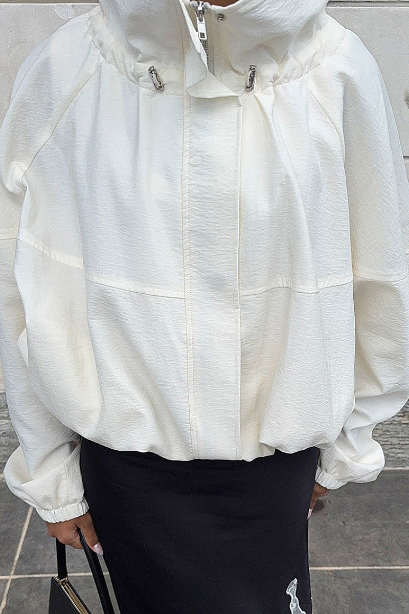 Vintage Beige Jacket for Women with Stand Collar