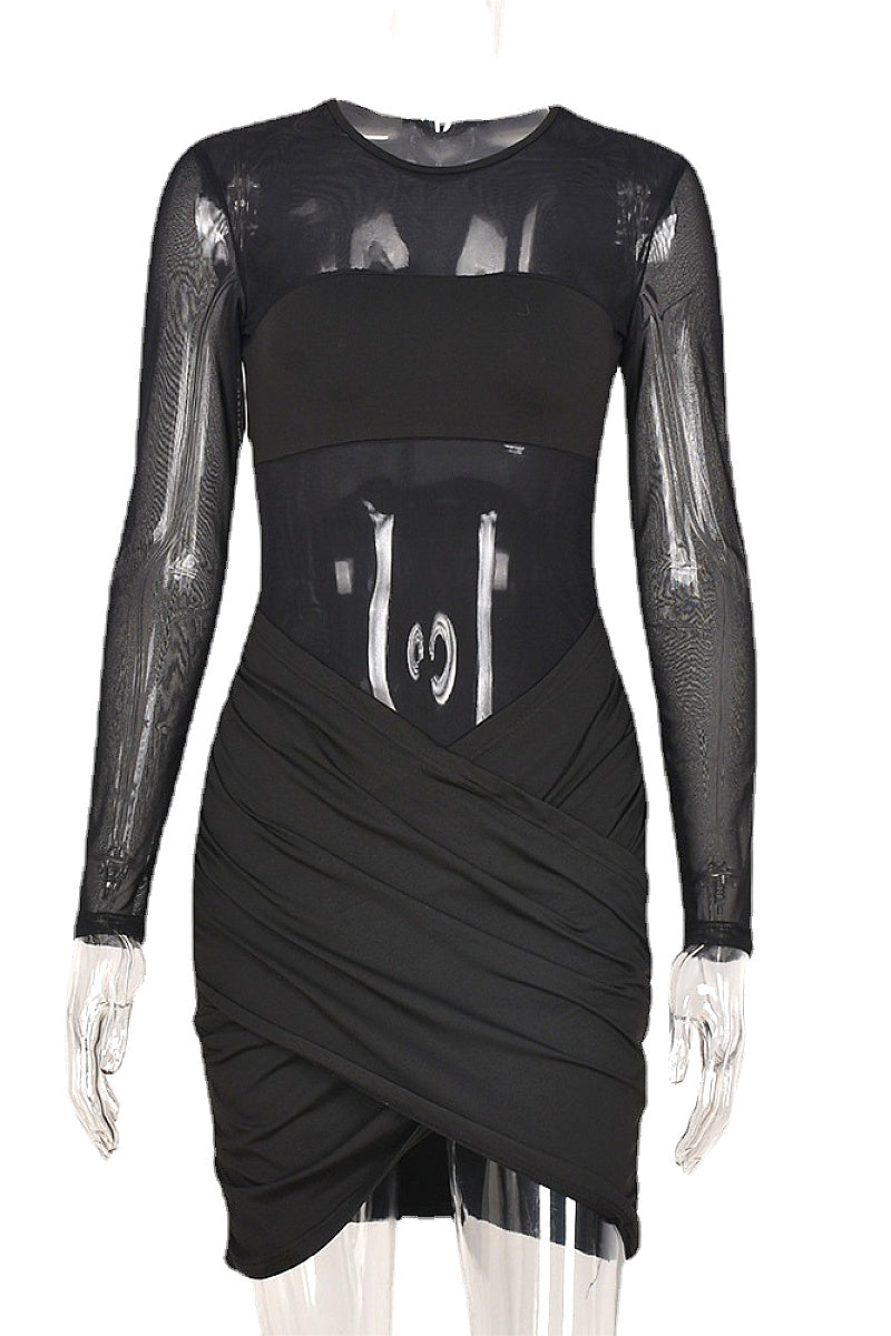 Sexy Sheer Long Sleeve Dress for Fall