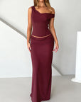 Chic Two-Piece Dress Set with Slit Skirt