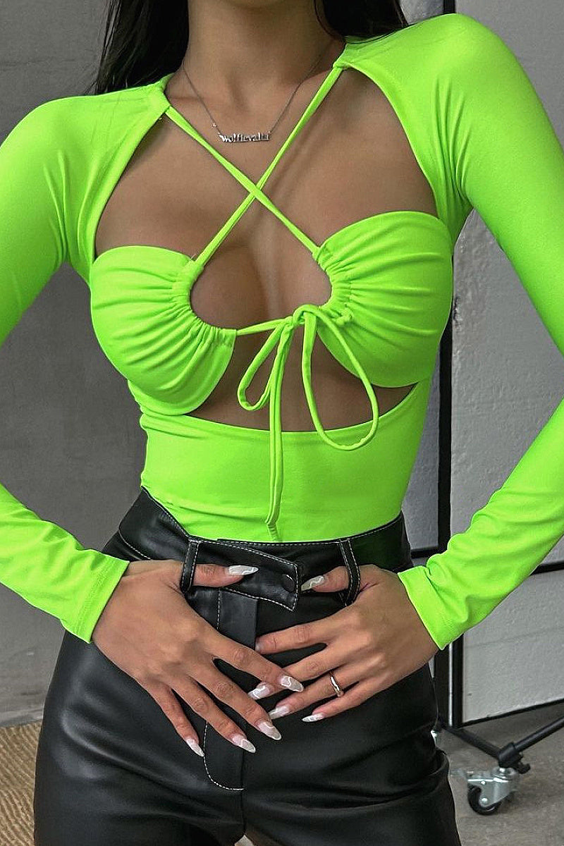 Summer Sexy Hollow Out Long Sleeve Bodysuit