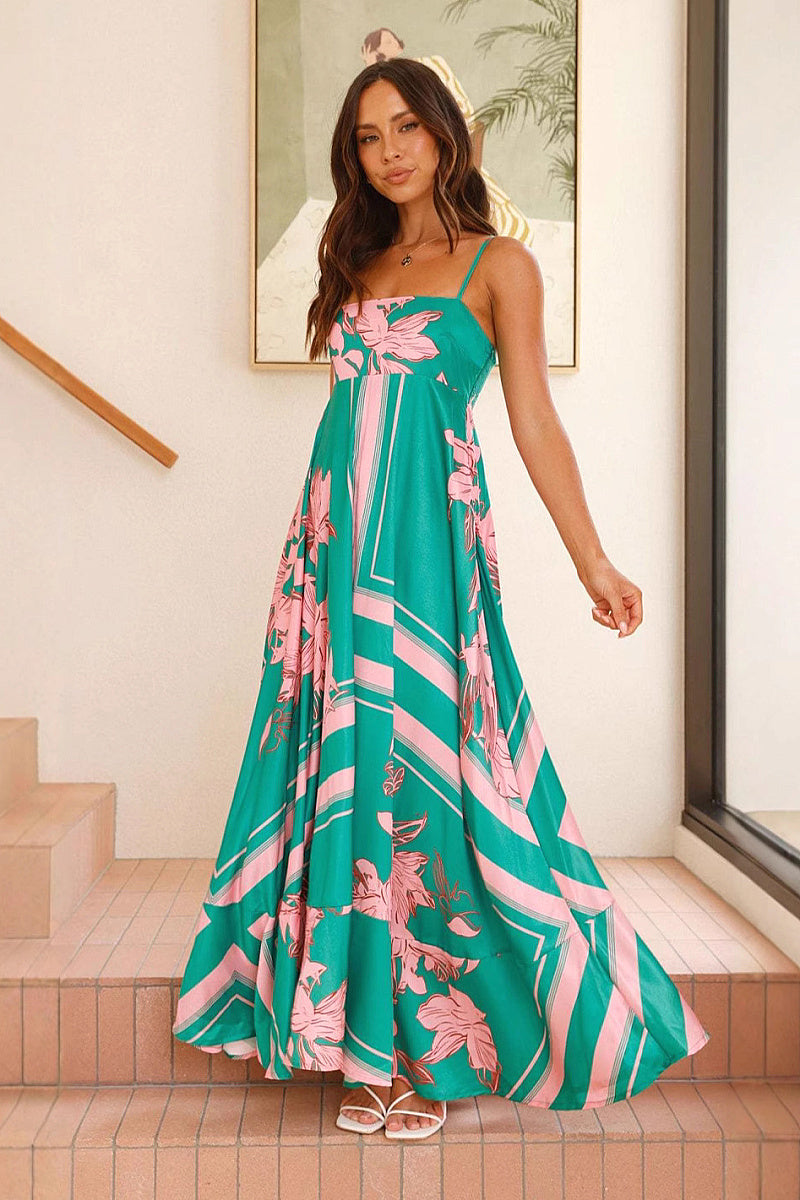 Floral Print Pocket Strap Dress for Women