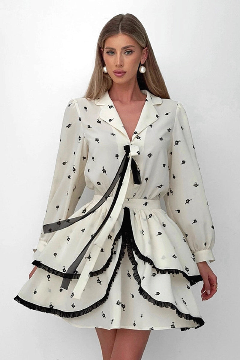 French Ruffle Floral Chiffon Dress for Women