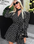 Vintage French Black Polka Dot Dress with Puff Sleeves