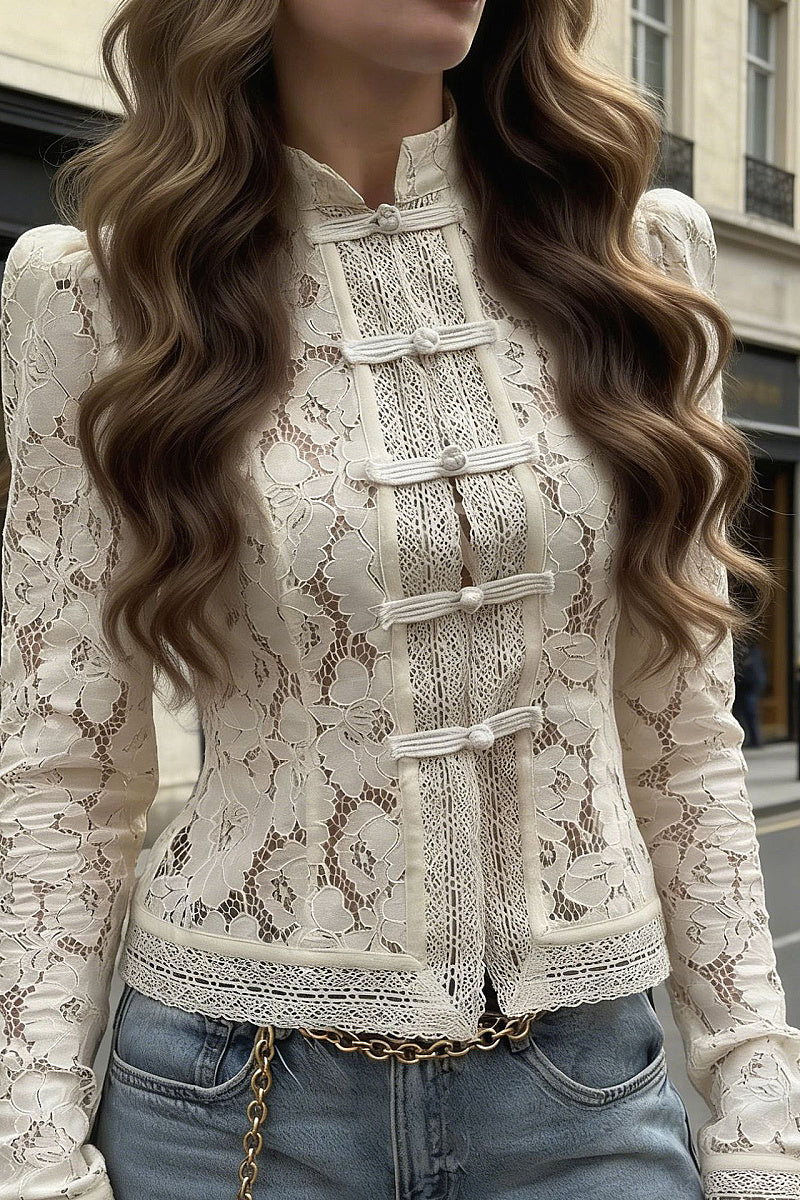 Fashionable Lace Button-Up Shirt for Women