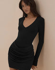 Elegant V-Neck Long Sleeve Bodycon Dress