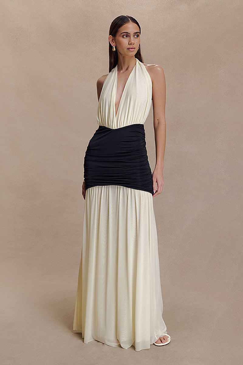 Elegant Color Block Halter Neck Dress