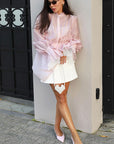 Asymmetrical Lace Shirt with Ruffle Hem